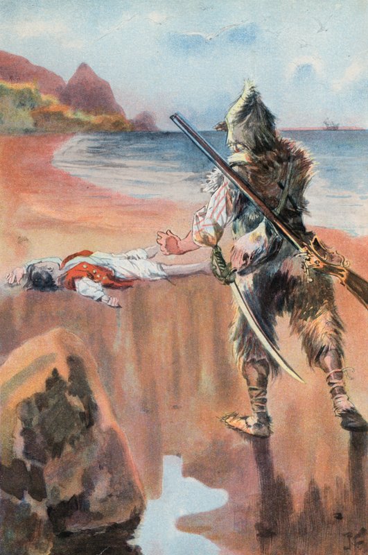 Robinson Crusoe: Találok egy vízbe fulladt fiút (színes litho) alkotó: Joseph (after) Finnemore