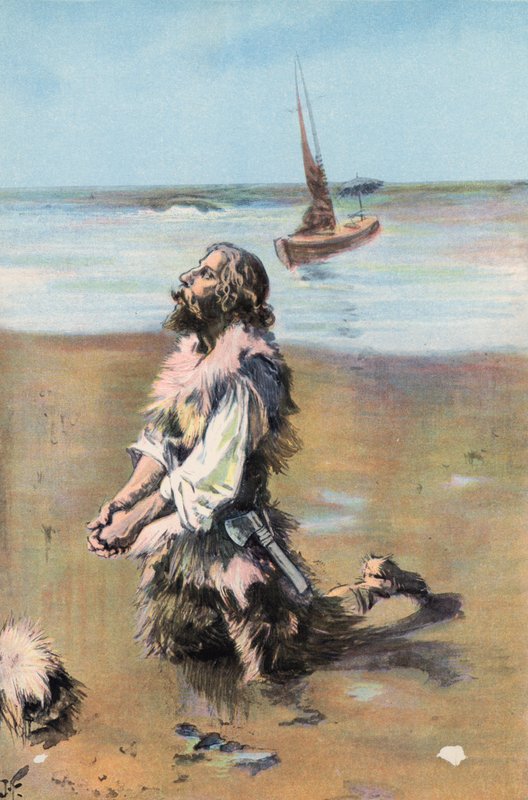 Robinson Crusoe: Hálát adok szabadulásomért (színes litó) alkotó: Joseph (after) Finnemore