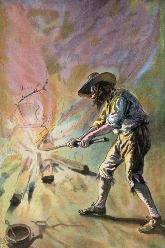Robinson Crusoe: Edényeket készítek (színes litho) alkotó: Joseph (after) Finnemore