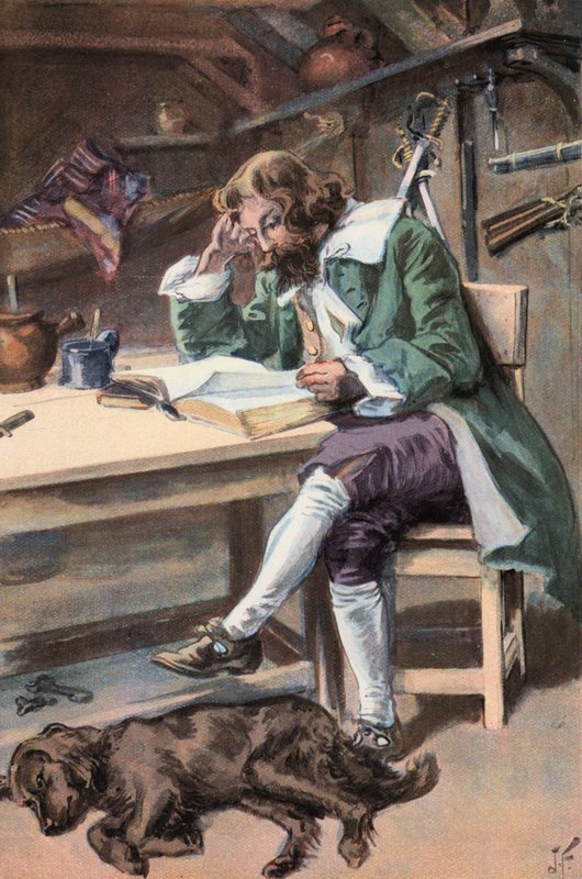 Robinson Crusoe: Olvasom a Bibliámat (színes litó) alkotó: Joseph (after) Finnemore