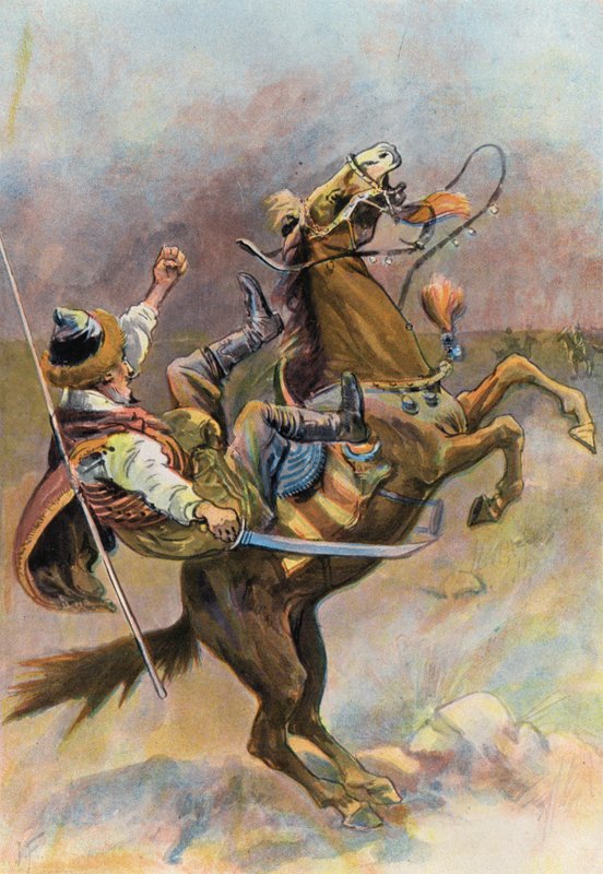 Robinson Crusoe: A ló ledobta a fogkövet, és ráesett (színes litho) alkotó: Joseph (after) Finnemore