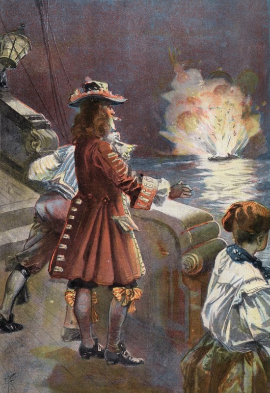 Robinson Crusoe: A hajó felrobbant a levegőben (színes litho) alkotó: Joseph (after) Finnemore