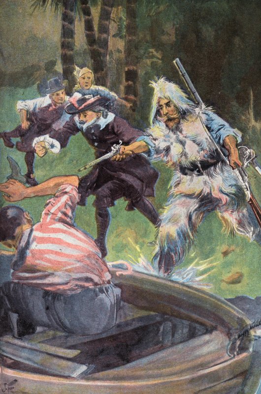 Robinson Crusoe: Felszólítjuk őt, hogy engedjen (színes litó) alkotó: Joseph (after) Finnemore