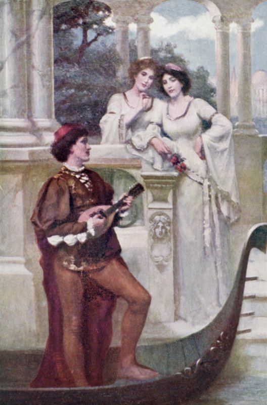 Fiatal férfi zenél két lánynak (színes litó) alkotó: Joseph (after) Finnemore