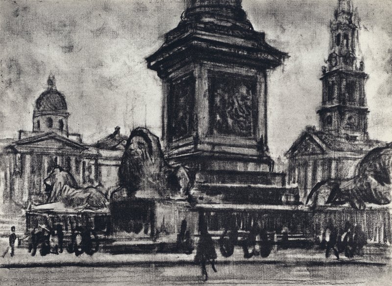 Oroszlánok, Trafalgar Square (litho) alkotó: Joseph (after) Pennell
