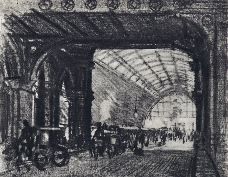 St Pancras állomás (litho) alkotó: Joseph (after) Pennell