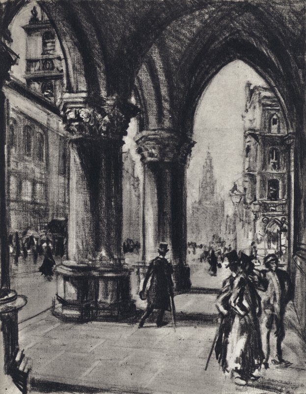 Strand, a Törvénybíróságtól (litho) alkotó: Joseph (after) Pennell