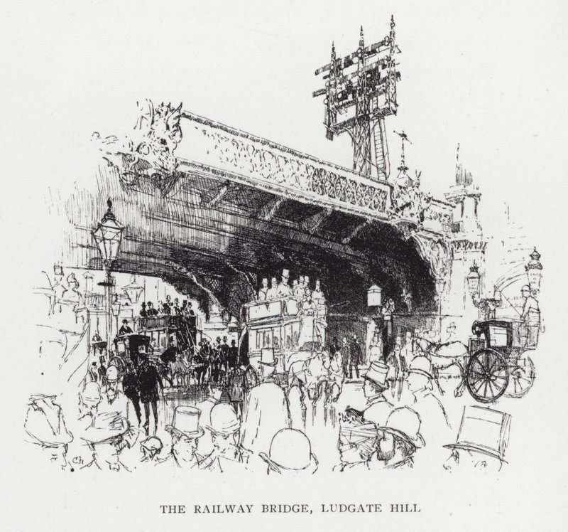 Vasúti híd, Ludgate Hill (litho) alkotó: Joseph (after) Pennell