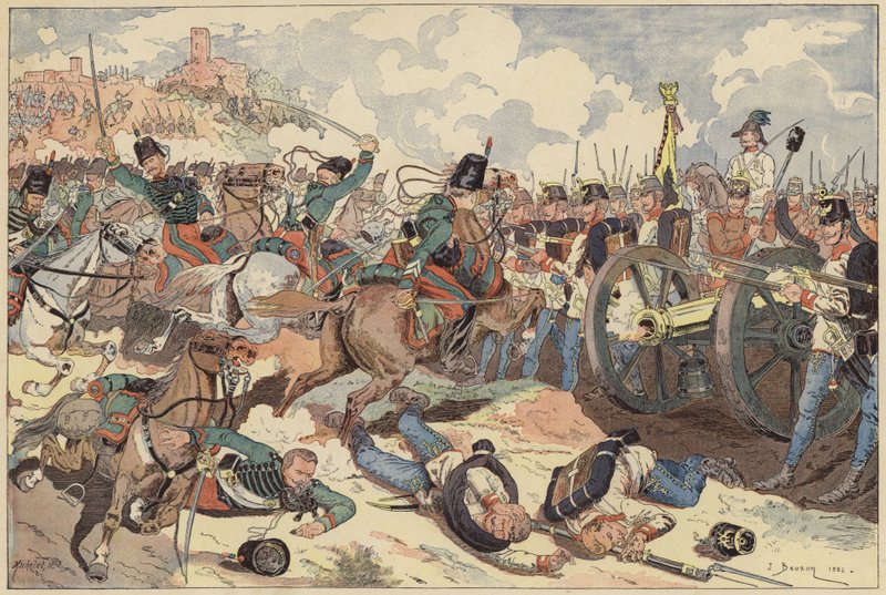 Solferinói csata, Olaszország, második olasz függetlenségi háború, 1859. június 24. (színes litó) alkotó: Joseph Charles (after) Beuzon