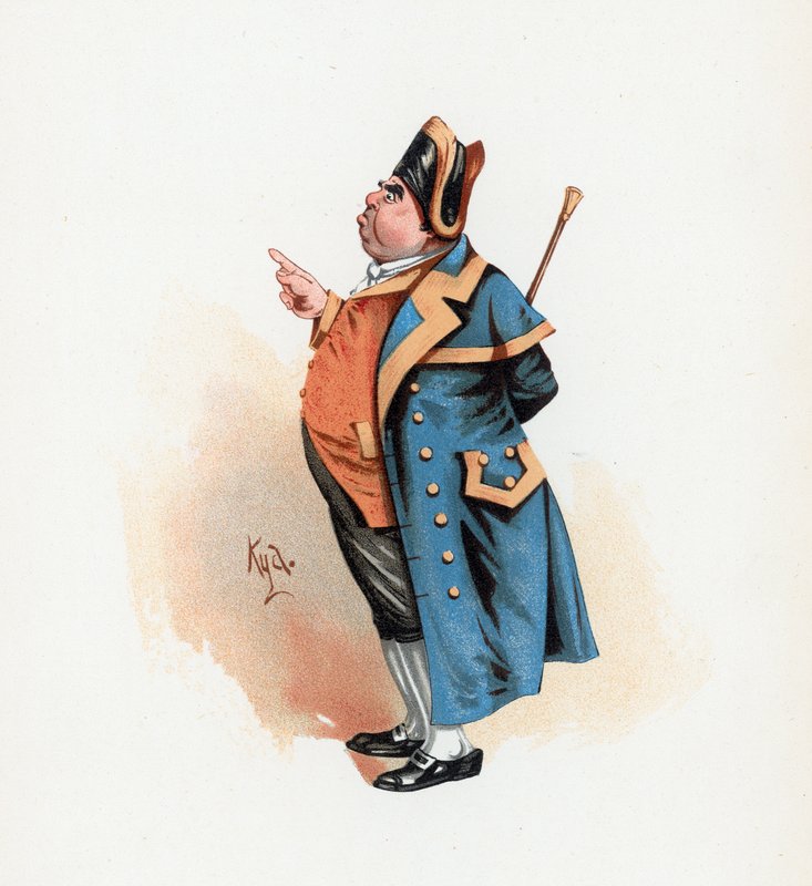Mr. Bumble, illusztráció a „Character Sketches from Charles Dickens”, 1890 körül (színes litó) alkotó: Joseph Clayton Clarke