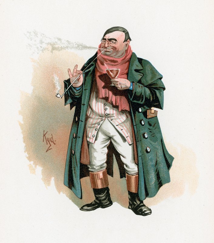 Mr Weller Senior, illusztráció a "Character Sketches from Charles Dickens" című könyvből, 1890 körül. alkotó: Joseph Clayton Clarke