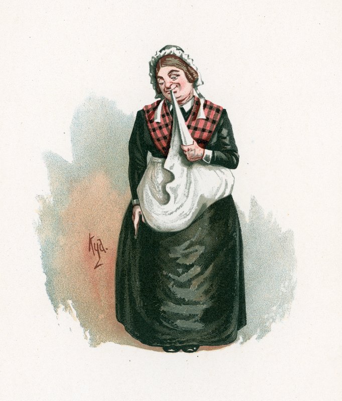 Mrs Bardell, illusztráció a „Character Sketches from Charles Dickens” című könyvből, 1890 körül alkotó: Joseph Clayton Clarke