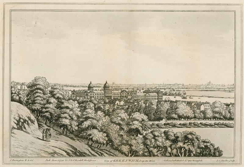 Kilátás Greenwichre, Londonra és a Temze folyóra alkotó: Joseph Farington