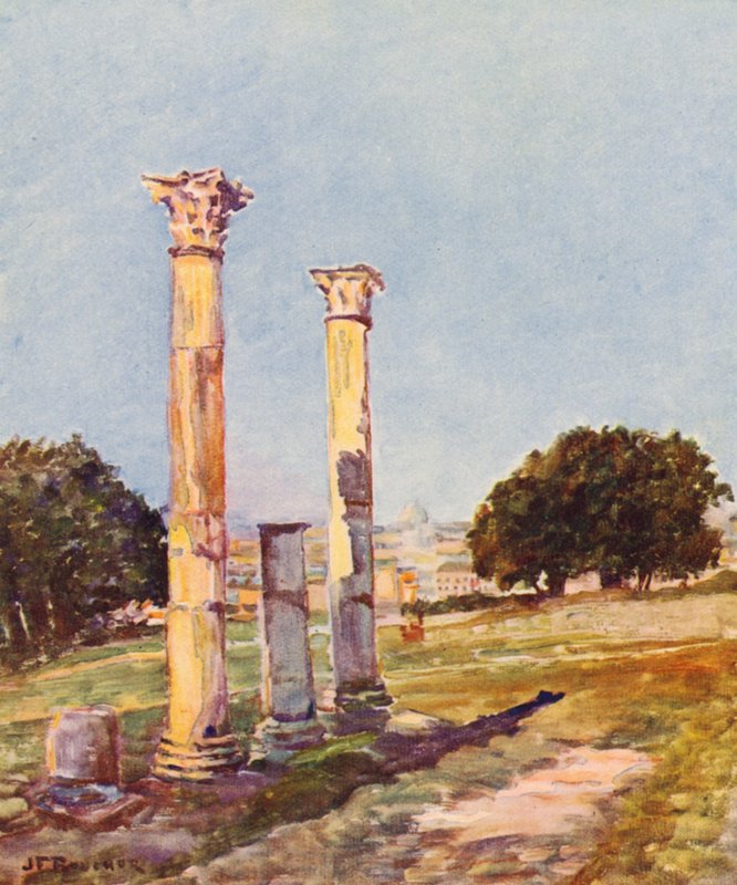 Róma: A Palatinuson, Augustus könyvtára (színes litográfia) alkotó: Joseph Felix Bouchor