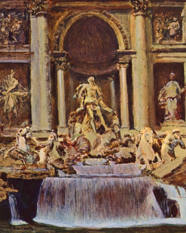 Róma: A Trevi-kút (színes litográfia) alkotó: Joseph Felix Bouchor