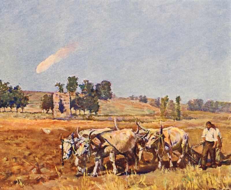 Róma: A római vidék, ökrök szántanak (színes litográfia) alkotó: Joseph Felix Bouchor