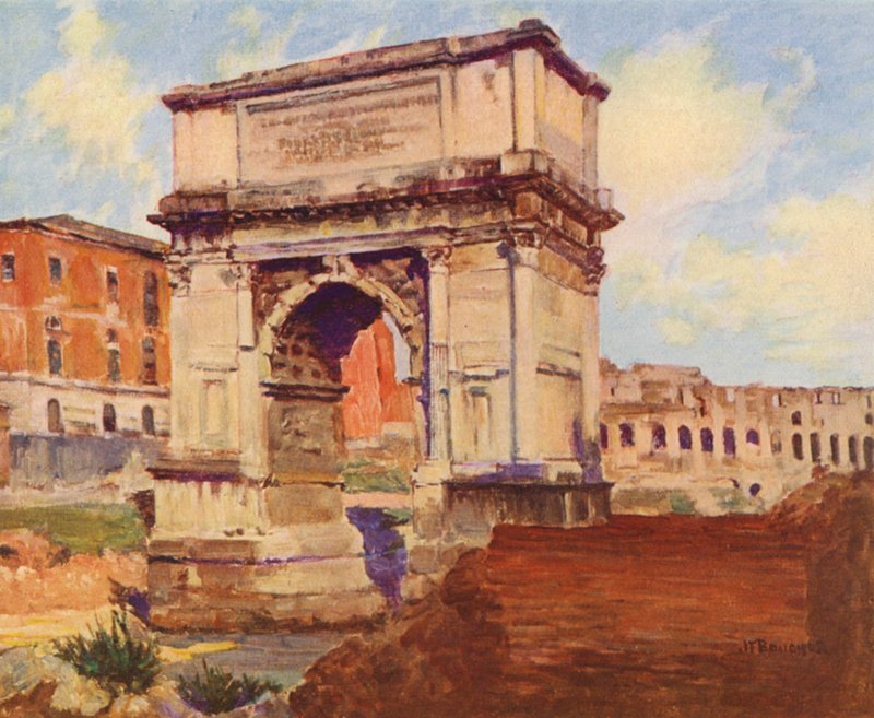 Róma: A Forum, a Titus-ív, a Colosseum (színes litográfia) alkotó: Joseph Felix Bouchor