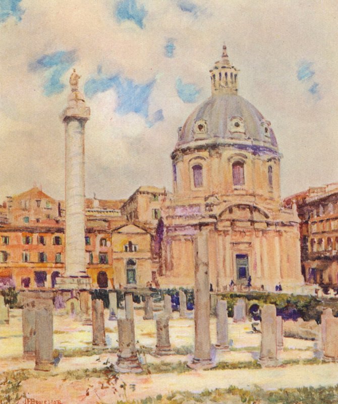 Róma: Traianus fóruma (színes litográfia) alkotó: Joseph Felix Bouchor