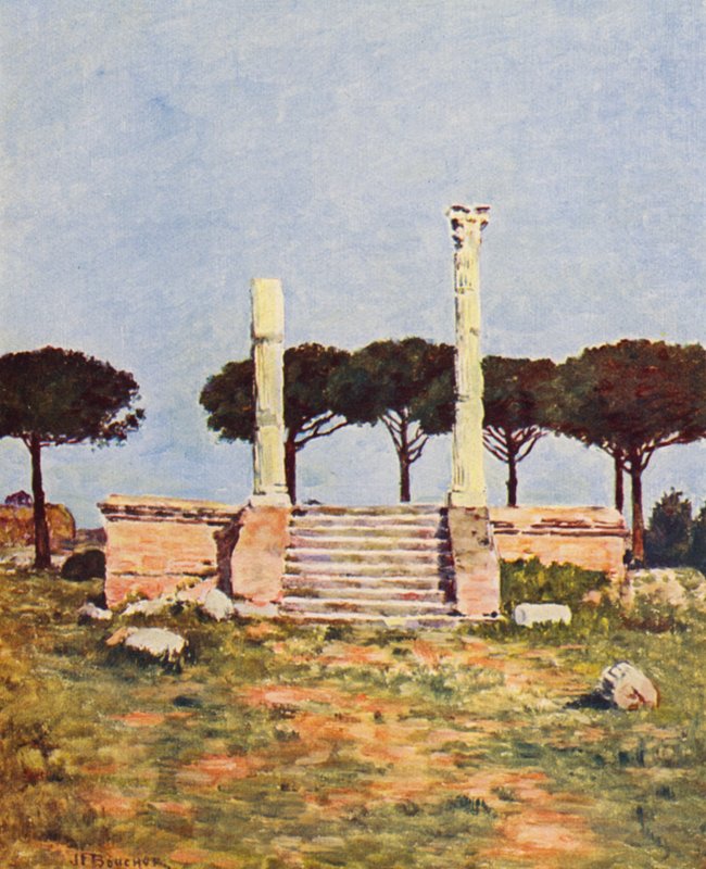 Róma: Ostia, Piazza dei Corporatori (színes litográfia) alkotó: Joseph Felix Bouchor