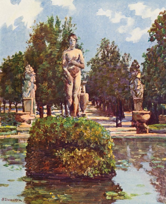 Róma: Villa Borghese, A Nagymedence Vénusza (színes litográfia) alkotó: Joseph Felix Bouchor