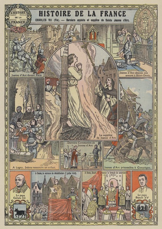 Joan of Arc végső tettei és kivégzése (színes litho) alkotó: Joseph Girard