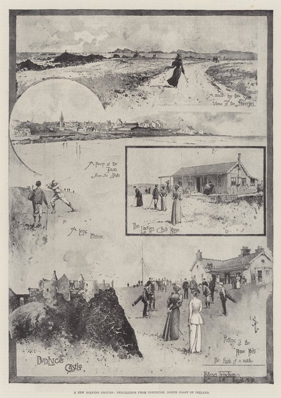Egy új golfpálya, rajzok Portrushból, Írország északi partvidékéről alkotó: Joseph Holland Tringham