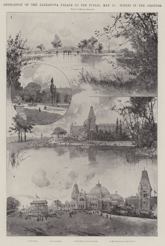 Az Alexandra-palota felszentelése a nagyközönségnek, május 18., Helyszínek a földön alkotó: Joseph Holland Tringham