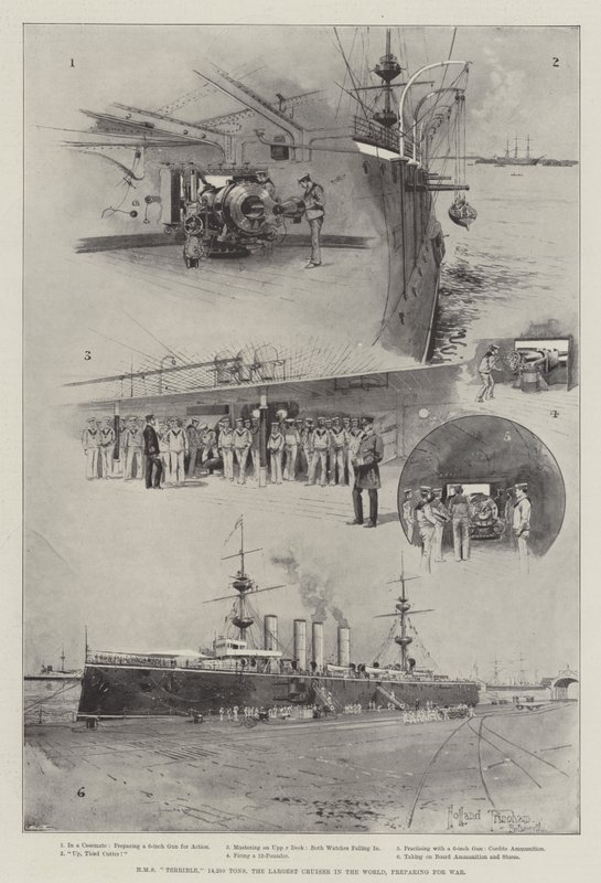HMS Terrible, 14 220 tonnás, a világ legnagyobb cirkálója, háborúra készül alkotó: Joseph Holland Tringham