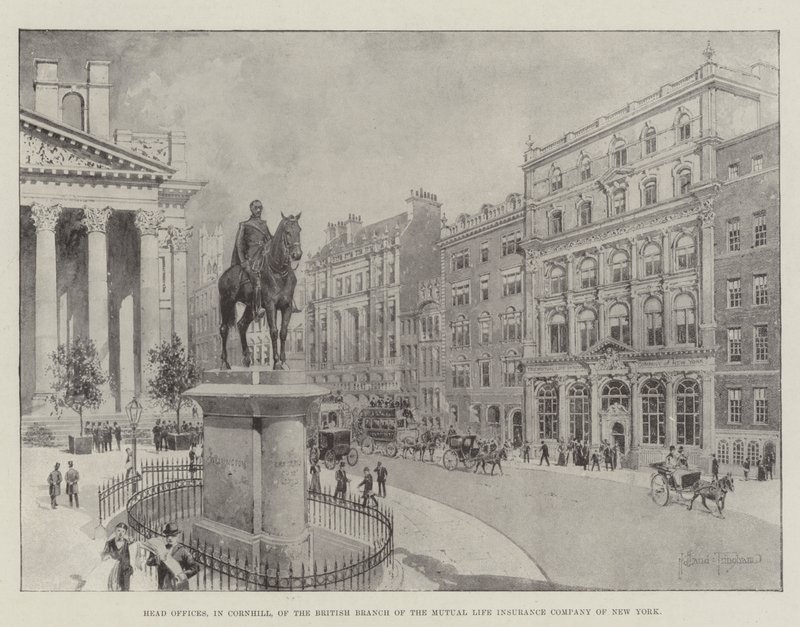 A New York-i Kölcsönös Életbiztosító Társaság brit részlegének Cornhillben lévő központi irodája alkotó: Joseph Holland Tringham