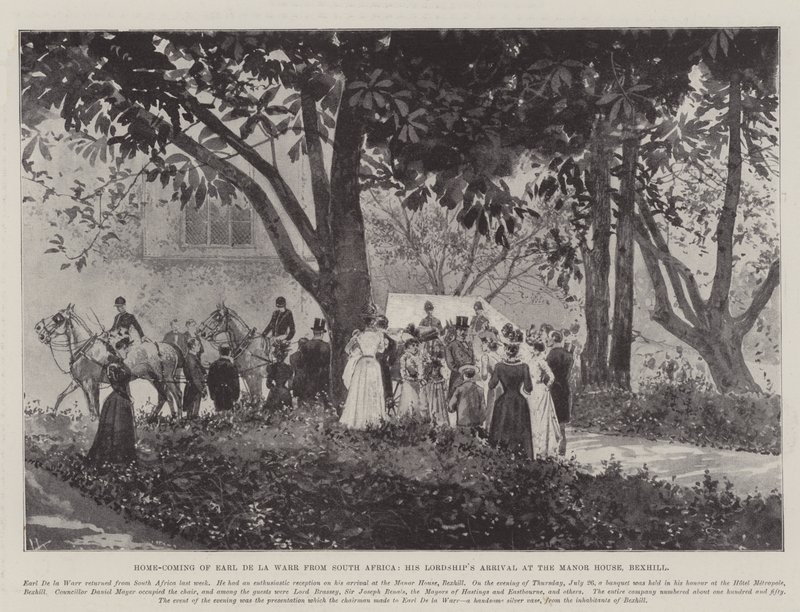 Earl de la Warr hazatérése Dél-Afrikából, Őlordsága megérkezése a Bexhill-i kastélyba alkotó: Joseph Holland Tringham