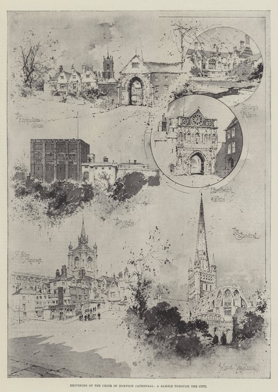 A norwichi katedrális kórusának újranyitása, a városon át alkotó: Joseph Holland Tringham