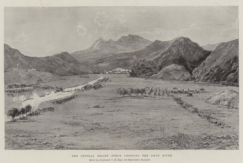 A Chitral Relief Force átkel a Swat folyón alkotó: Joseph Holland Tringham