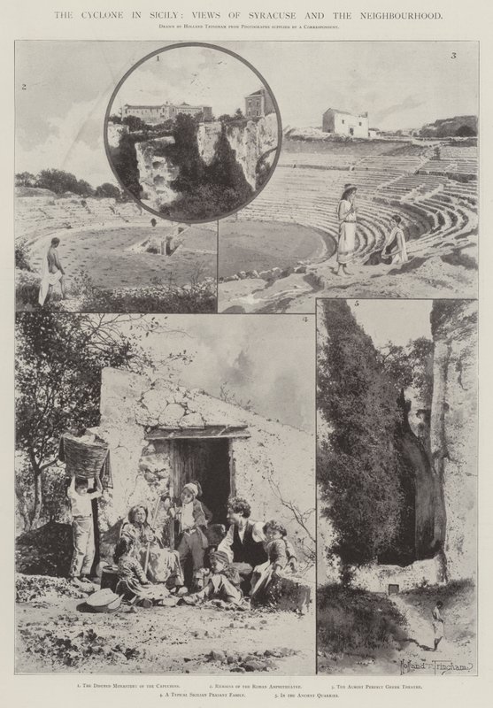 A ciklon Szicíliában, kilátás Szirakúzára és a környékre alkotó: Joseph Holland Tringham