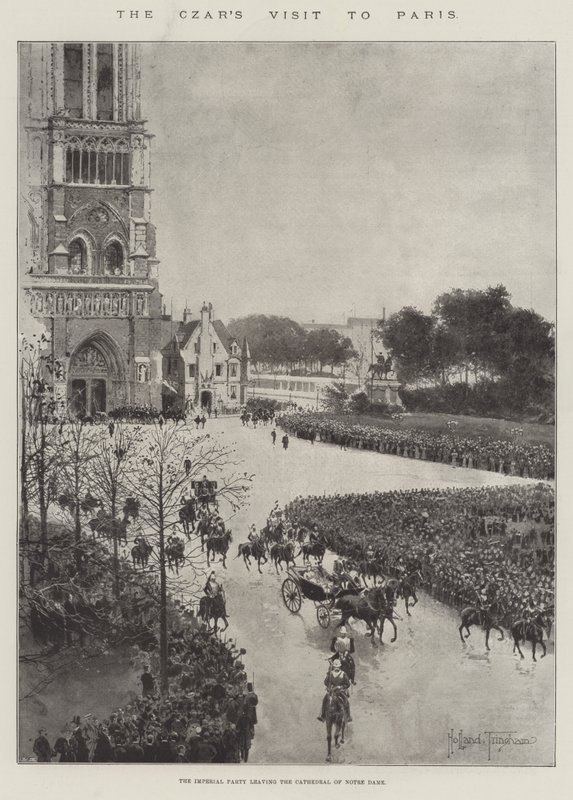 A cár párizsi látogatása, a császári párt elhagyása a Notre Dame-székesegyházból alkotó: Joseph Holland Tringham