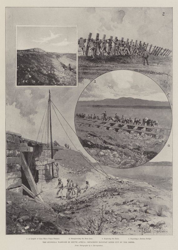 A gerillaháború Dél-Afrikában, a búrok által elvágott vasútvonalak javítása alkotó: Joseph Holland Tringham