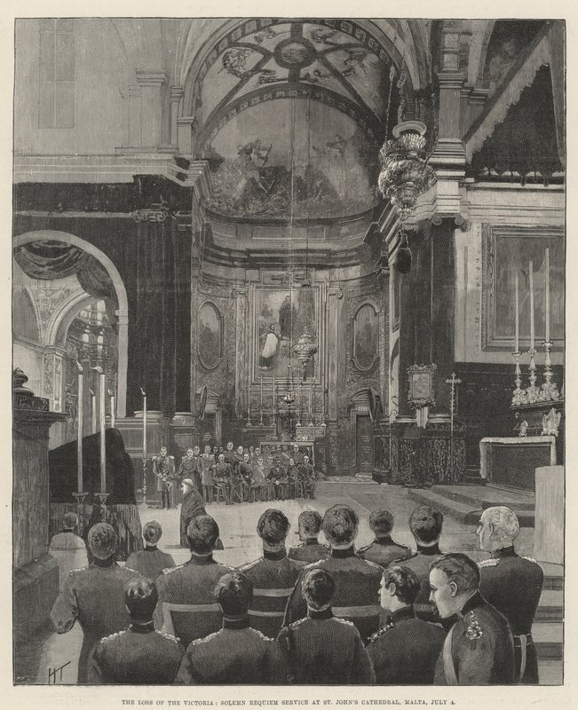 Viktória elvesztése, Ünnepélyes Requiem istentisztelet a Szent János-székesegyházban, Máltán, július 4. alkotó: Joseph Holland Tringham