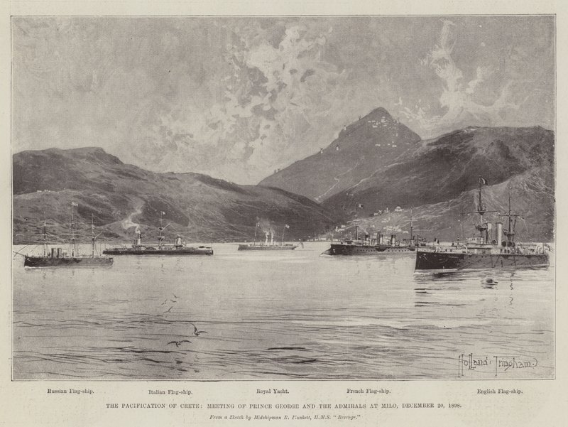 Kréta békéje, György herceg és az admirálisok találkozója Milóban, 1898. december 20. alkotó: Joseph Holland Tringham
