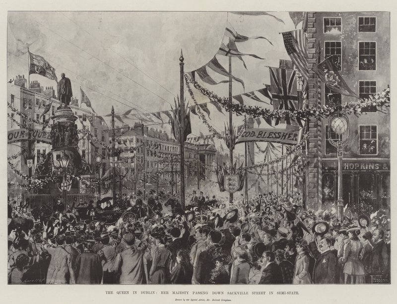 A királynő Dublinban, Őfelsége áthalad a Sackville Streeten a félállami államban alkotó: Joseph Holland Tringham