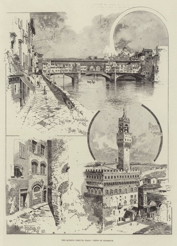 A királynő olaszországi látogatása, firenzei látképek alkotó: Joseph Holland Tringham