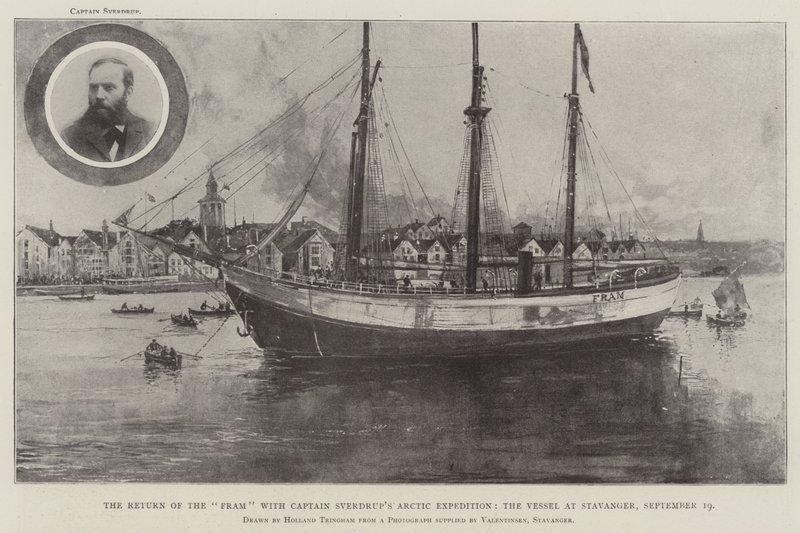 A Fram visszatérése Sverdrup kapitány sarkvidéki expedíciójával, a hajó Stavangerben, szeptember 19. alkotó: Joseph Holland Tringham