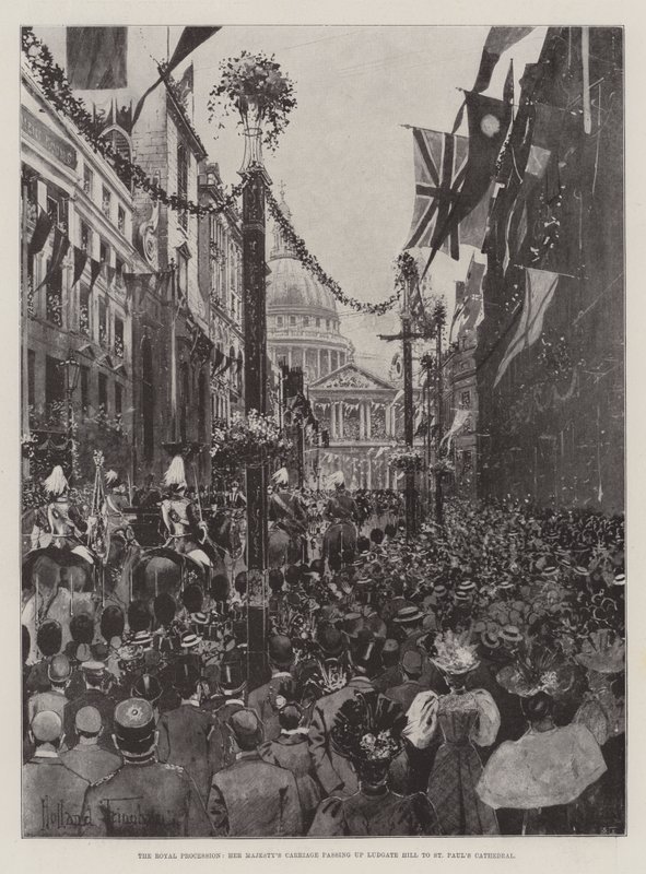 Királyi körmenet, Őfelsége hintója a Ludgate-dombon haladva a Szent Pál-székesegyházhoz alkotó: Joseph Holland Tringham