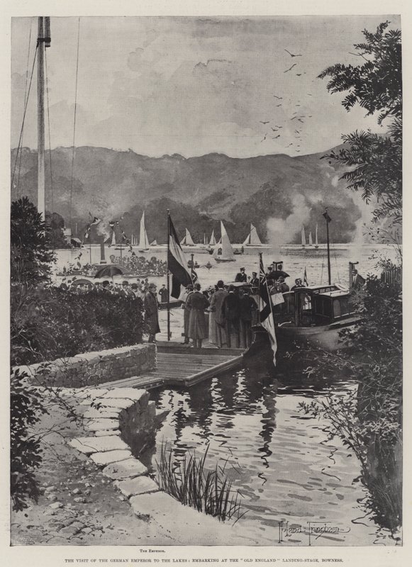 A német császár látogatása a tavaknál, beszállás a bownessi Old England Landing-Stage-nél alkotó: Joseph Holland Tringham