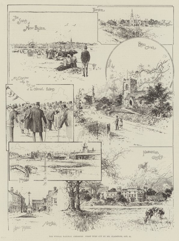 The Wirral Railway, Cheshire, Gladstone úr első gyepszőnyegvágása, október 21. alkotó: Joseph Holland Tringham