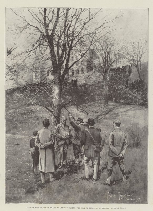 A walesi herceg látogatása a Lambton kastélyban, a Durham grófjának székhelyén, egy királyi lövészeten alkotó: Joseph Holland Tringham