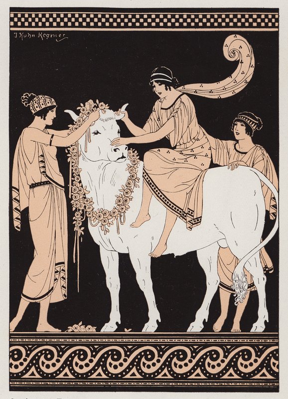 Zeusz és Európa (színes litográfia) alkotó: Joseph Kuhn Regnier