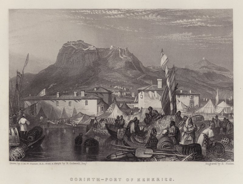 Korinthosz, Kenkries kikötője (színes litó) alkotó: Joseph Mallord William (after) Turner
