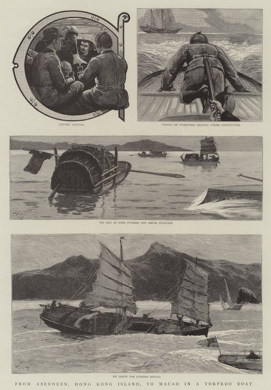 Aberdeenből, Hongkong szigetéről Makaóba egy torpedóhajóval alkotó: Joseph Nash