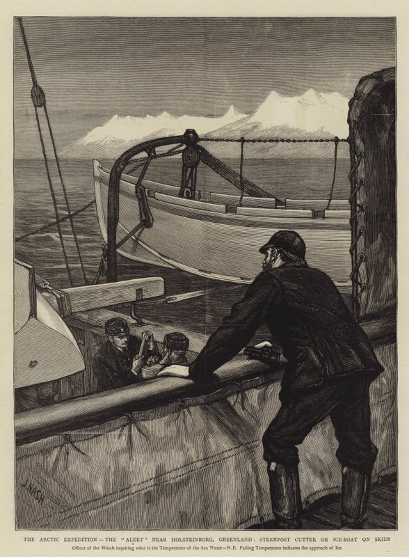 Sarkvidéki expedíció, riasztás Holsteinborg közelében, Grönland, Sternpost Cutter vagy Jéghajó csúszótalpakon alkotó: Joseph Nash