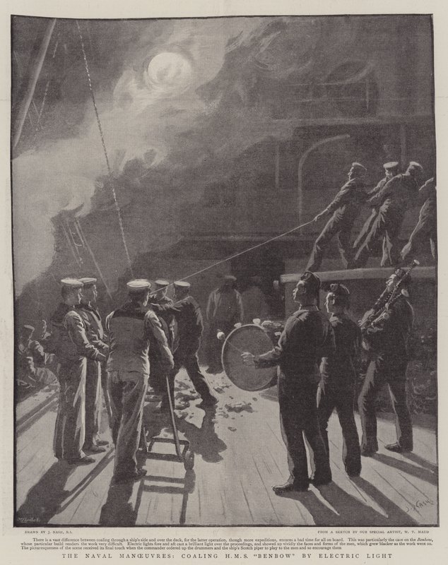 A haditengerészeti manőverek, a HMS Benbow-t elektromos fénnyel fűtve alkotó: Joseph Nash