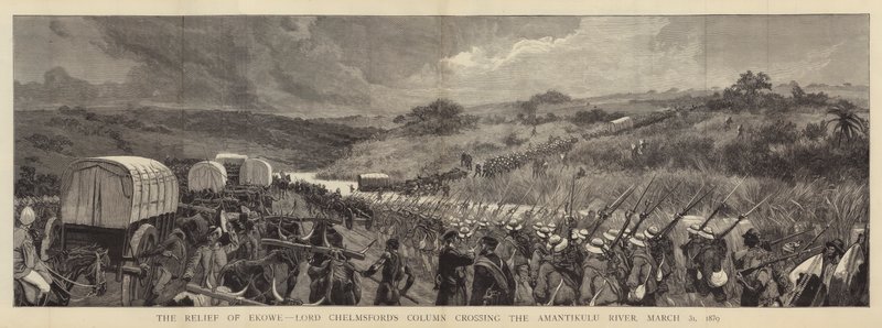 Ekowe domborműve, Lord Chelmsford oszlopa az Amantikulu folyón átkelve, 1879. március 31. alkotó: Joseph Nash
